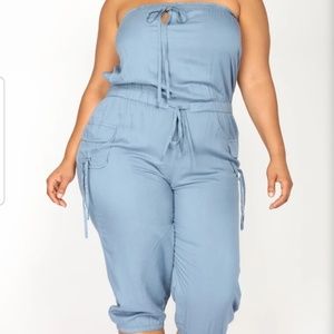 Denim cargo jumpsuit